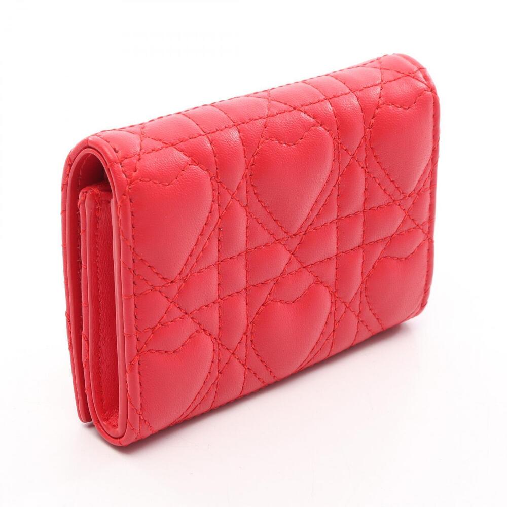 Christian Dior Caro Glycine Heart Cannage Coin Purse Wallet Leather Red - Picture 2 of 9